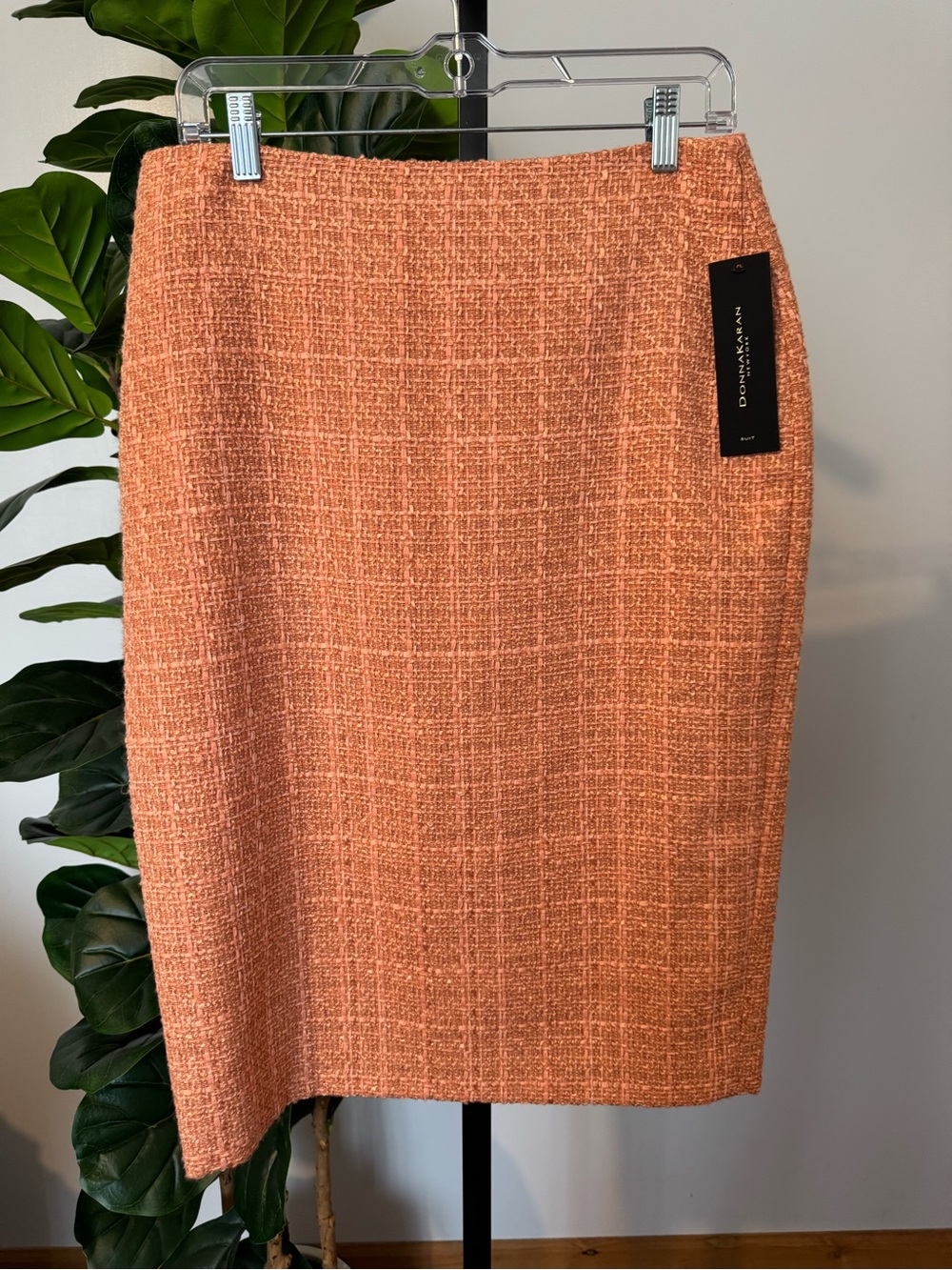 Donna Karan Coral-Orange Tweed Pencil Skirt